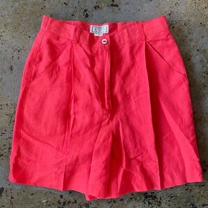 Jennifer Moore Vintage Coral Linen Blend Pleated Shorts Size 10P